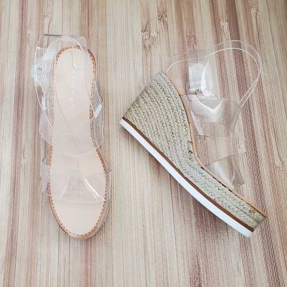 BNWOB Madden Girl Allin Clear Women's Wedge Sandals - Picture 4 of 14